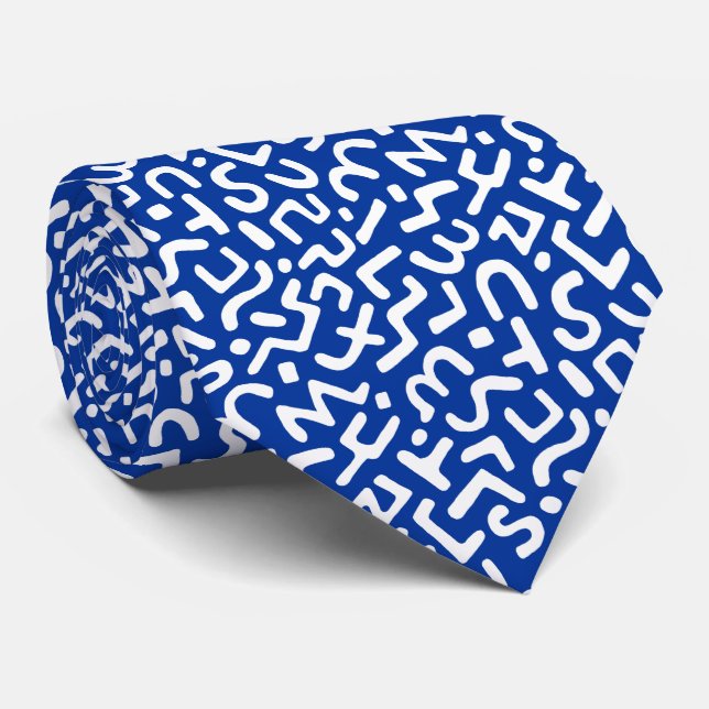 Cravate Motif Abstrait 170822 - Blanc sur bleu marine (Roulé)