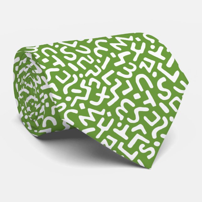 Cravate Motif abstrait 170822 - Blanc sur vert avocat (Roulé)
