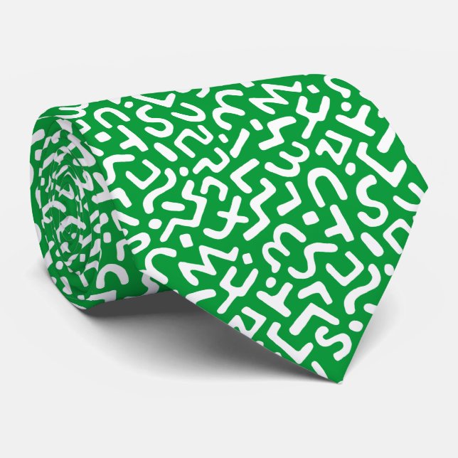 Cravate Motif Abstrait 170822 - Blanc sur vert herbe (Roulé)