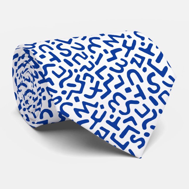 Cravate Motif Abstrait 170822 - Bleu de marine sur blanc (Roulé)