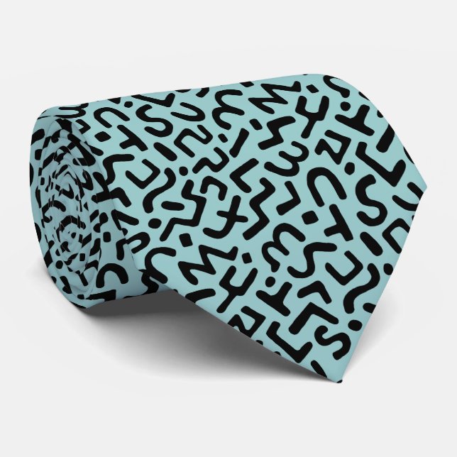 Cravate Motif Abstrait 170822 - Noir sur Bleu Vert Clair (Roulé)