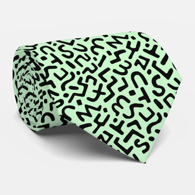 Cravate Motif Abstrait 170822 - Noir sur Ghost Green (Roulé)