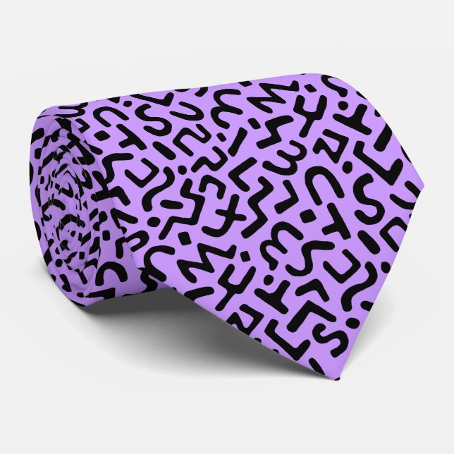Cravate Motif Abstrait 170822 - Noir sur Pâques violet (Roulé)