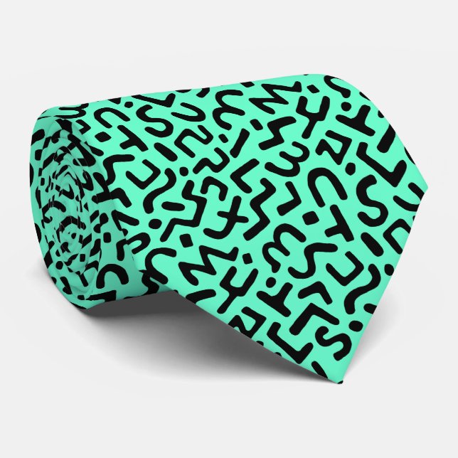 Cravate Motif Abstrait 170822 - Noir sur Turquoise (Roulé)