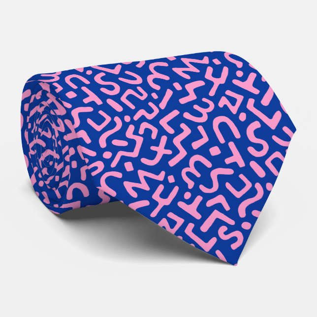 Cravate Motif Abstrait 170822 - Rose sur bleu marine (Roulé)