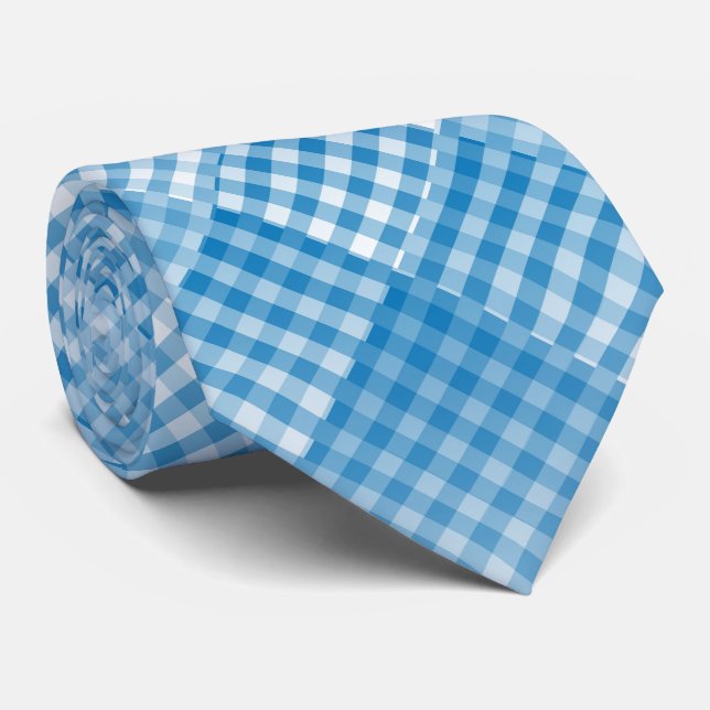 Cravate Motif abstrait à carreaux bleus et blancs (Roulé)