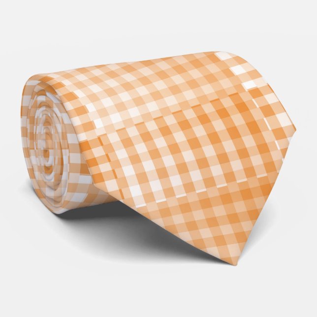Cravate Motif Abstrait à Carreaux Orange et Blanc (Roulé)