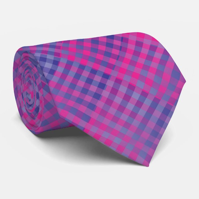 Cravate Motif Abstrait à Damier Rose Violet (Roulé)