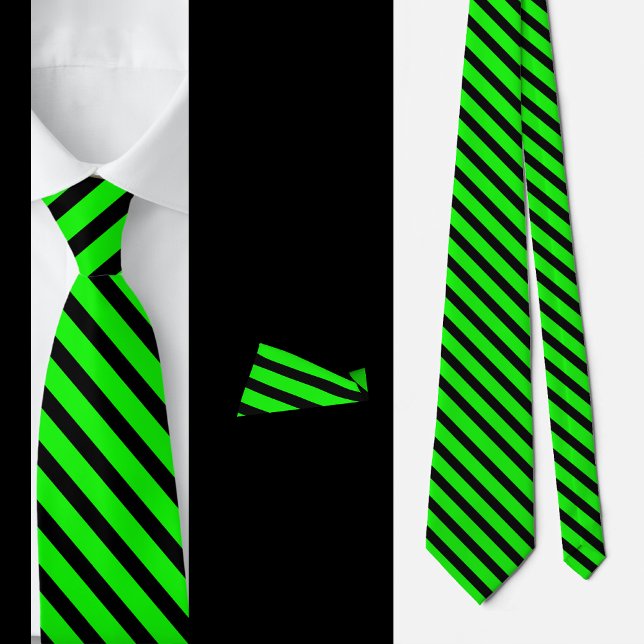 Cravate Motif Abstrait Black Green Stripes (Créateur téléchargé)