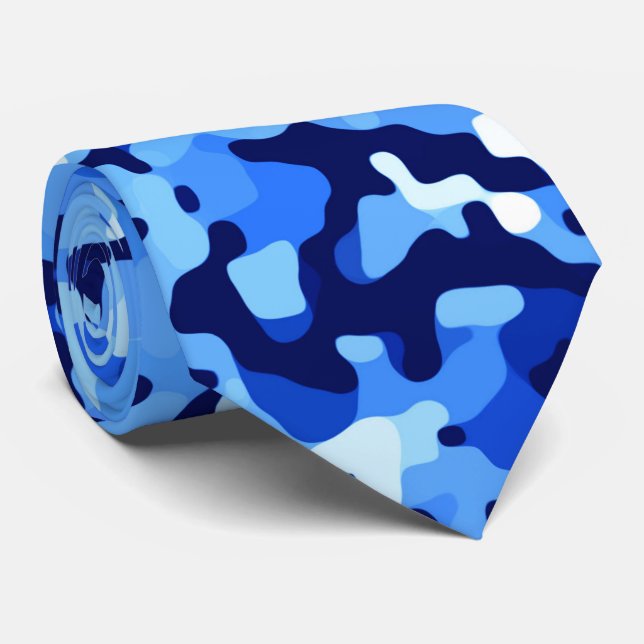 Cravate Motif Abstrait Bleu Camouflage (Roulé)