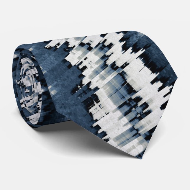 Cravate Motif Abstrait Bleu Terreux Navy  (Roulé)