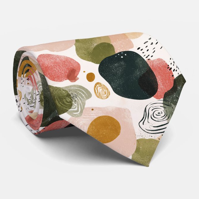 Cravate Motif abstrait boho organique dans une tonalité te (Roulé)