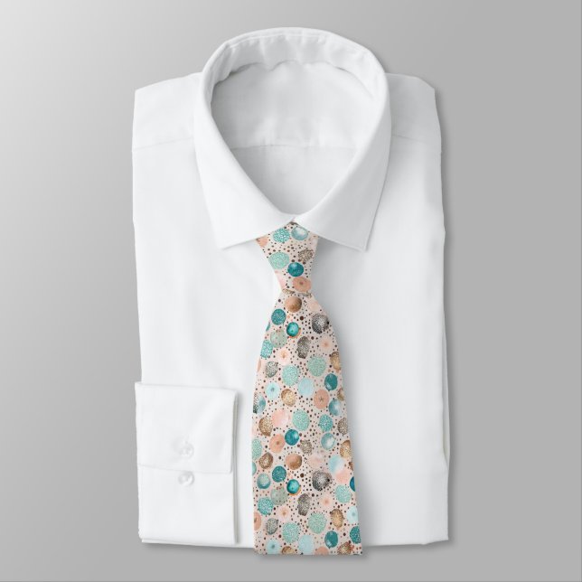 Cravate Motif Abstrait chatoyant en Turquoise, Rose (Attaché)