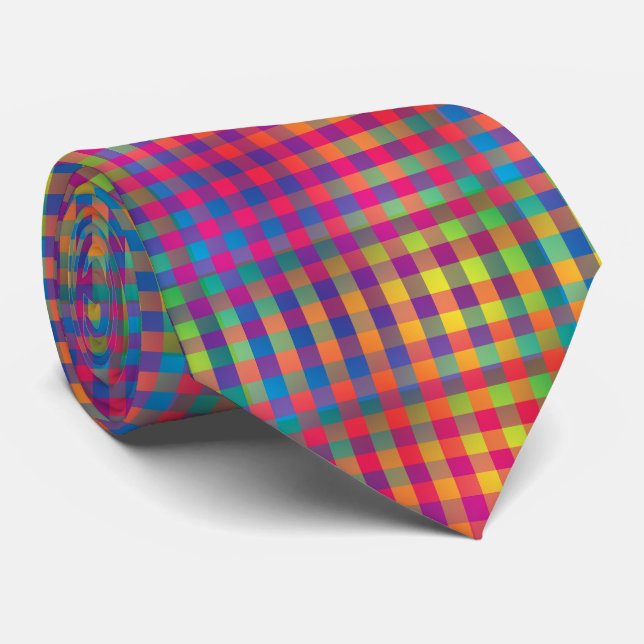 Cravate Motif Abstrait Coloré à Damier (Roulé)