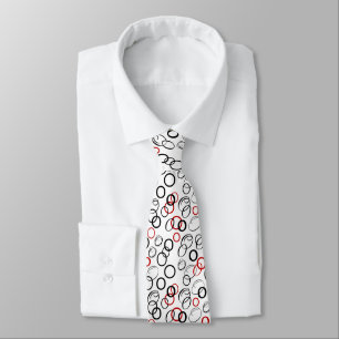 Cravate Motif abstrait de cercles noir et rouge