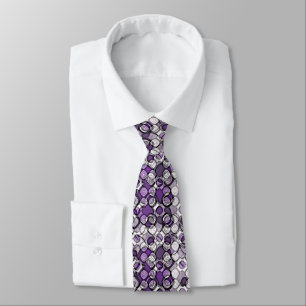 Cravate Motif abstrait de cercles violets, gris et noirs