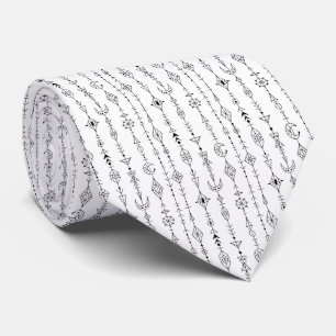 Cravate Motif abstrait de doodle bohème noir et blanc