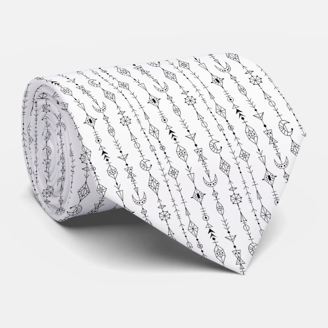 Cravate Motif abstrait de doodle bohème noir et blanc (Roulé)