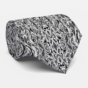 Cravate Motif Abstrait de la tribu ethnique noire et blanc