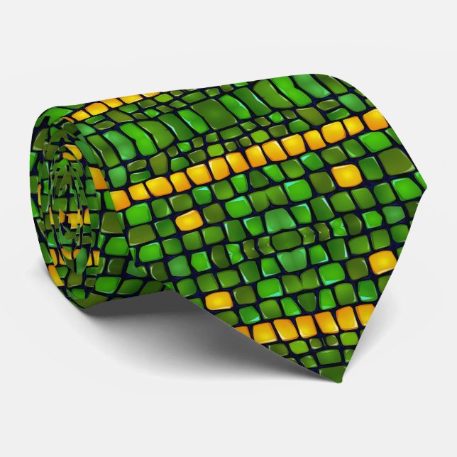 Cravate Motif Abstrait de Maïs et Pois Vert Jaune Noir (Roulé)
