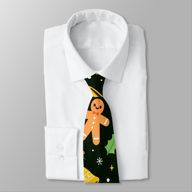 Cravate Motif Abstrait de Noël vert foncé (Attaché)