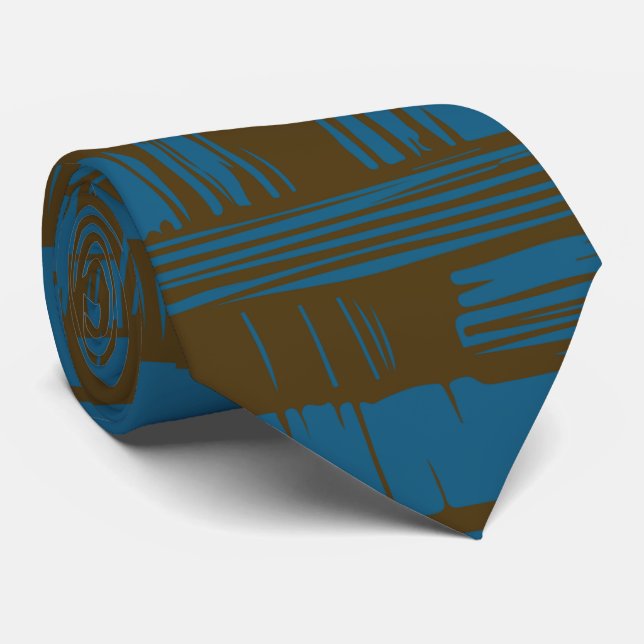 Cravate Motif abstrait élégant bleu et marron (Roulé)