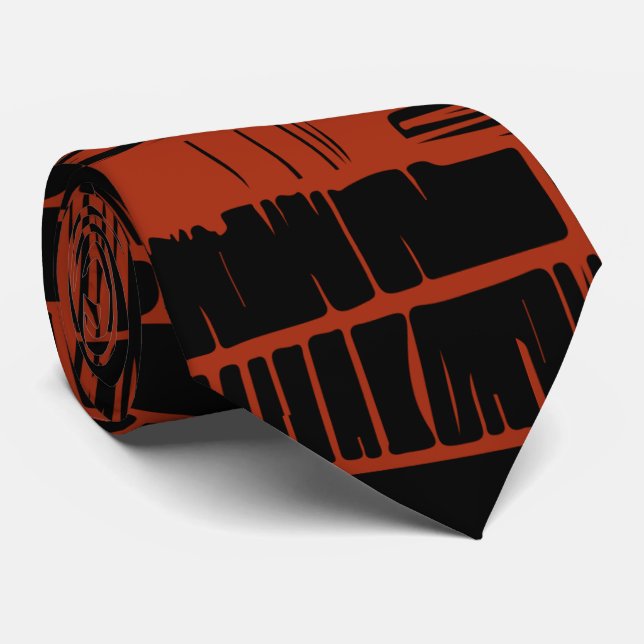 Cravate Motif abstrait élégant noir et rouge  (Roulé)