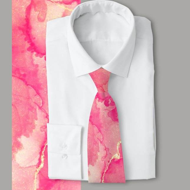 Cravate Motif Abstrait en marbre rose et or (Luxurious inky abstract pink with gold touches. Perfect for a garden wedding or pink and gold theme )