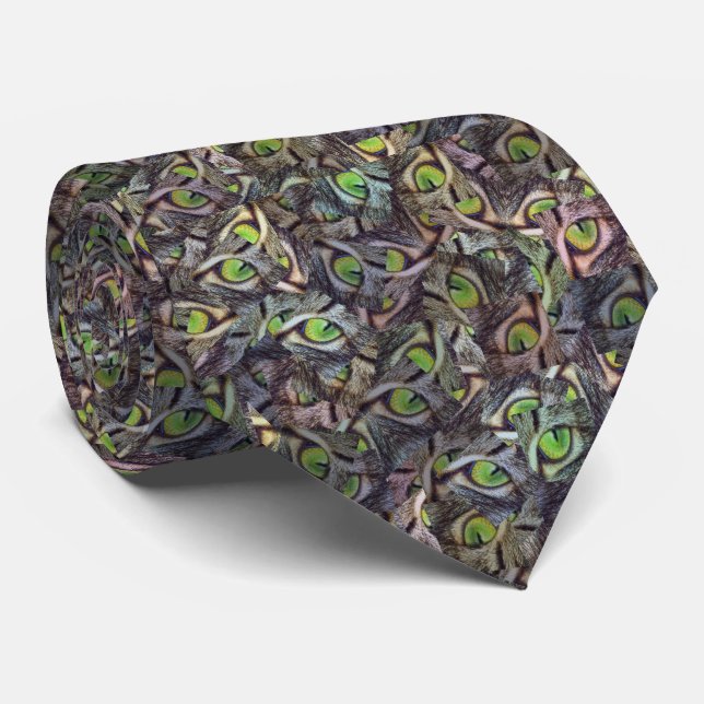 Cravate Motif Abstrait Green Eyed Cat, (Roulé)