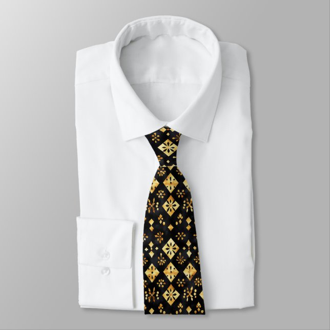 Cravate Motif Abstrait noir d'or (Attaché)