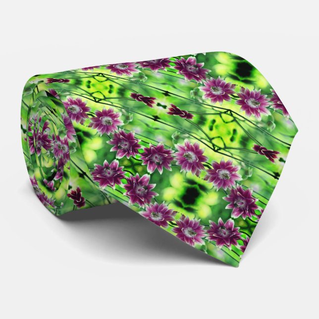 Cravate Motif Abstrait Paire Fleur Rouge Et Blanc (Roulé)