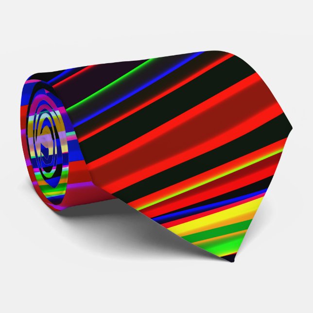 Cravate Motif Abstrait Rayé Néon Vibrant (Roulé)