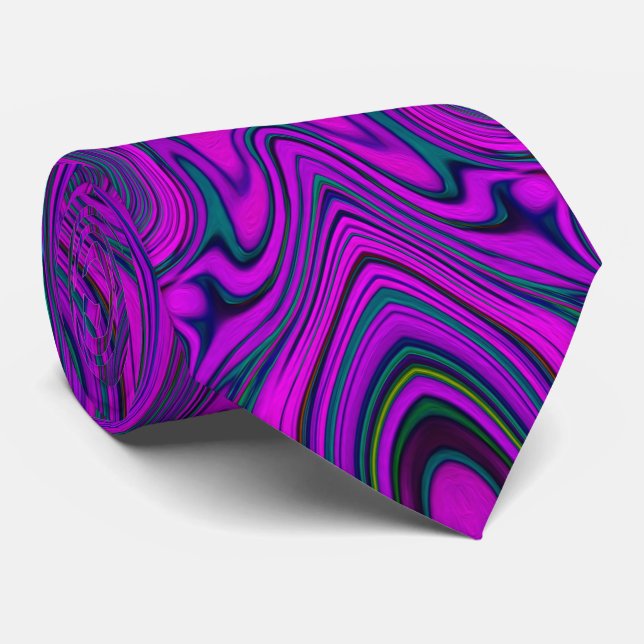 Cravate Motif Abstrait Rétro Magenta et Noir Tripant (Roulé)