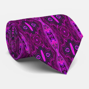 Cravate Motif Abstrait Rétro Rose Chaude et Magenta