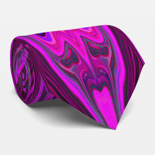 Cravate Motif Abstrait Rétro Rose Chaude et Magenta