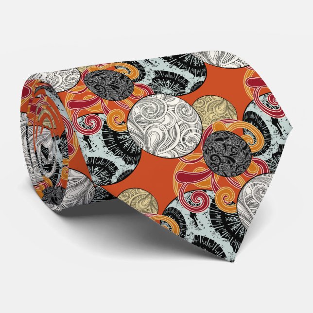 Cravate Motif Abstrait Rétro Tourbillon Rouge et Noir (Roulé)