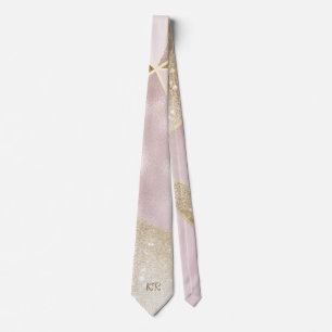Cravate Motif Abstrait Rose Paillettes Dorées Monogrammé
