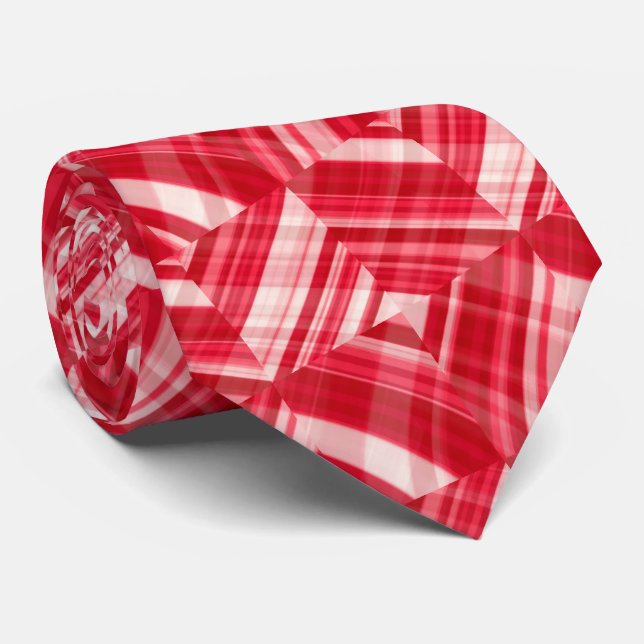 Cravate Motif Abstrait Rose Rouge Blanc (Roulé)