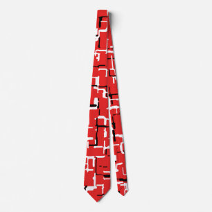 Cravate Motif Abstrait rouge et noir blanc