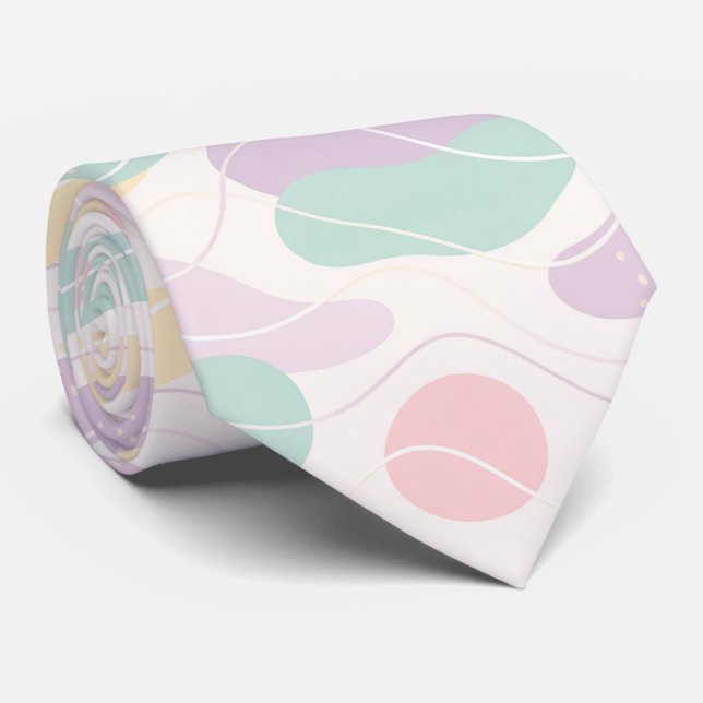 Cravate Motif Abstrait Sans Couture Pastel Vagues et Cercl (Roulé)