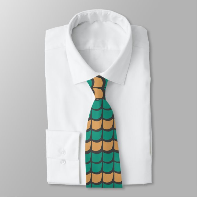 Cravate Motif Abstrait Sarcelle Orange (Attaché)