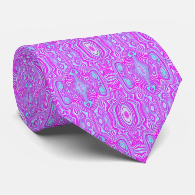 Cravate Motif Abstrait Trippy Hot Pink et Aqua Blue (Roulé)