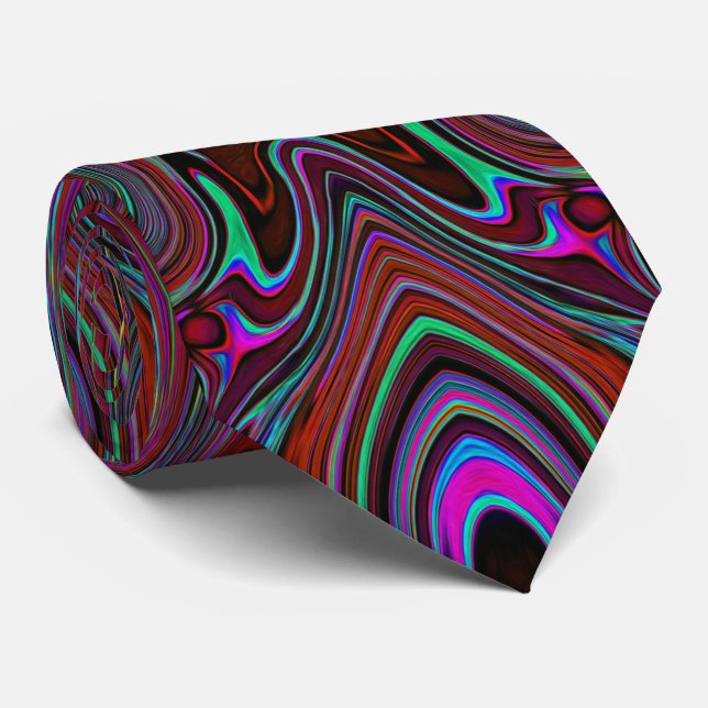 Cravate Motif Abstrait Vert Mousse de Mer et Magenta Tripa (Roulé)