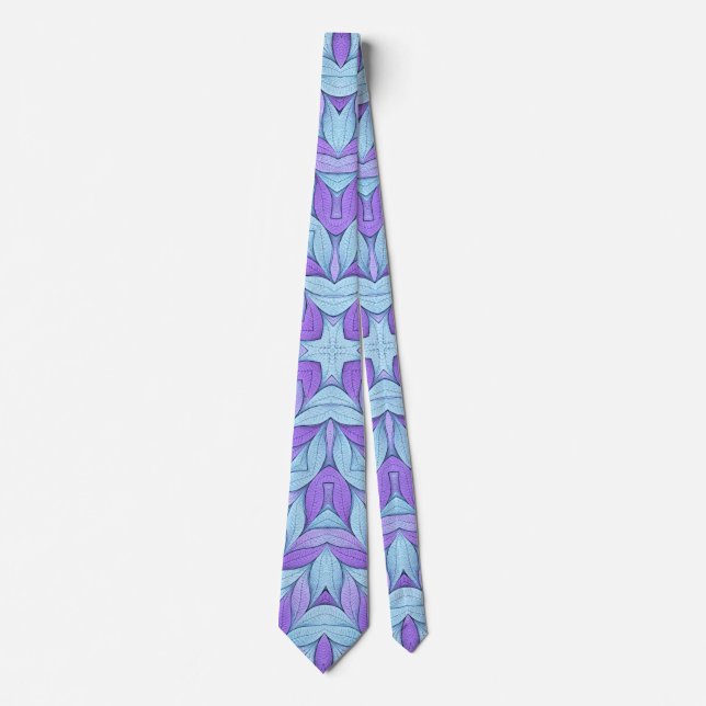 Cravate Motif Améthyste Clair et Aqua Pâle (Devant)