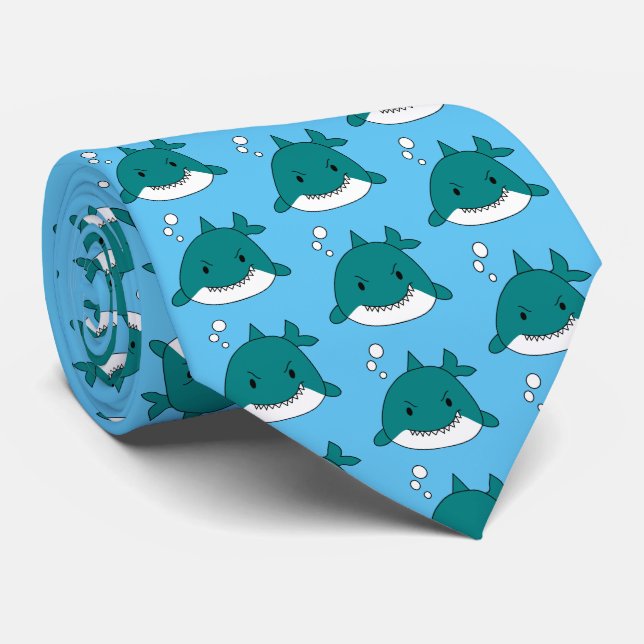 Cravate Motif amusant de requin blanc bleu (Roulé)
