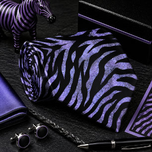 Cravate Motif animal sauvage zèbre pailleté violet