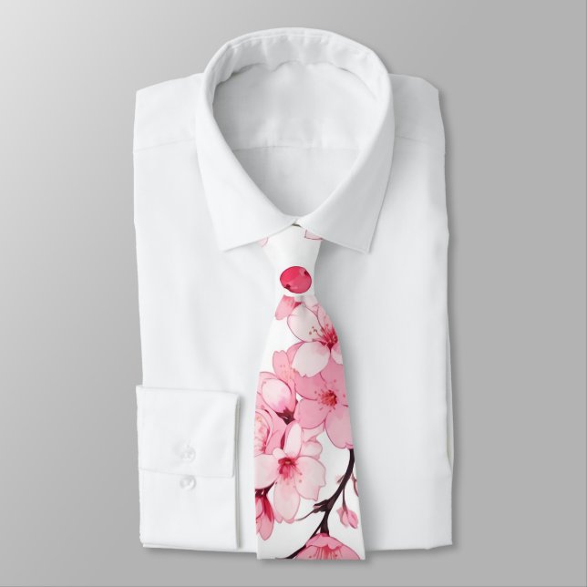 Cravate Motif Anime Style rose cerisier en fleurs (Attaché)