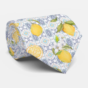 Cravate Motif aquarelle de citron sicilien avec ornement b