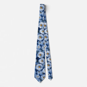 Cravate Motif aquarelle de marguerite bleue et blanche