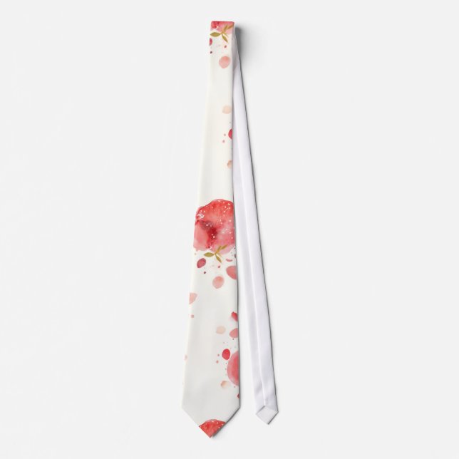 Cravate Motif Aquarelle Fraise Art Fruit Rouge (Devant)